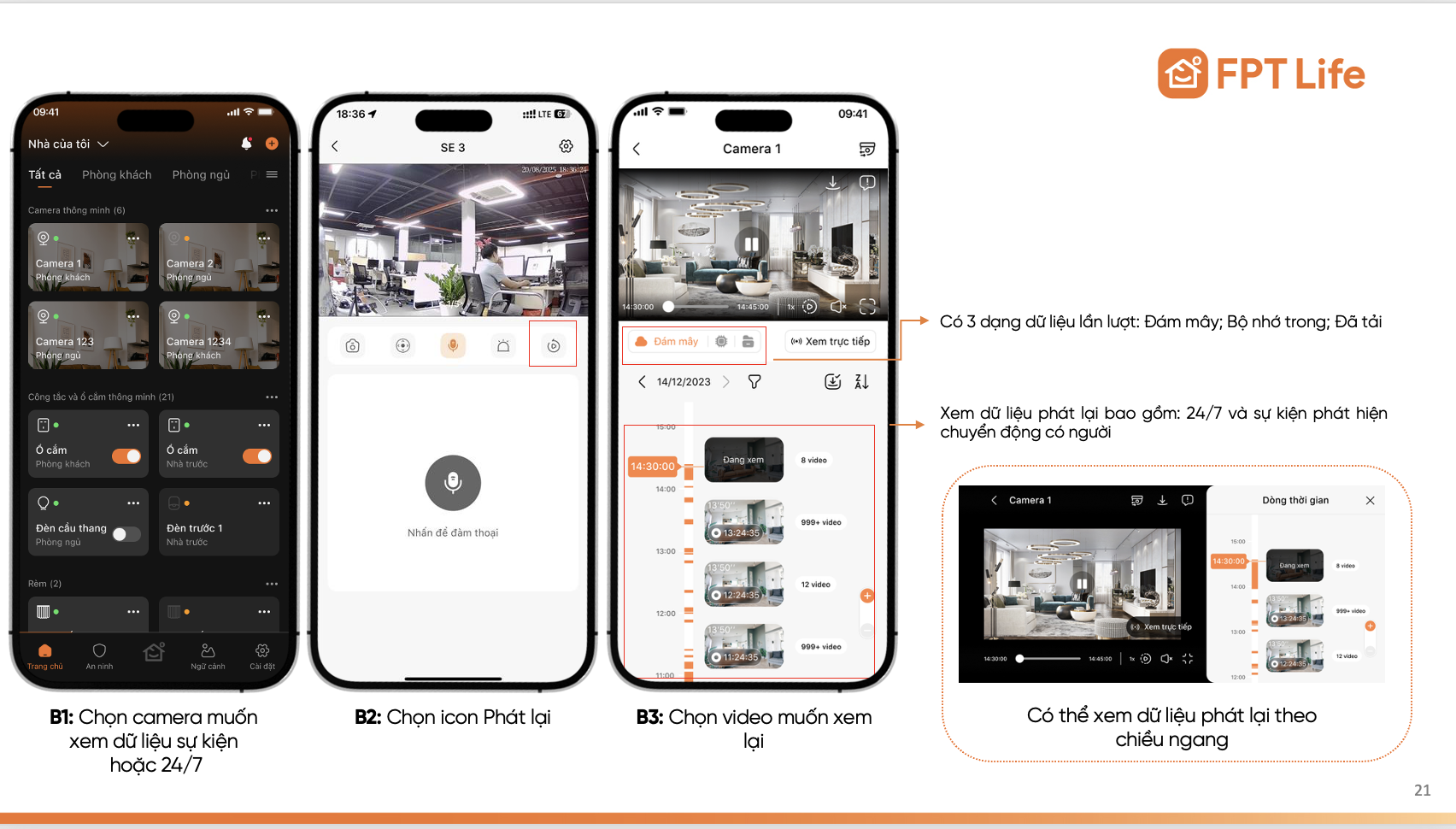 Giao diện xem lại video trên App FPT Life